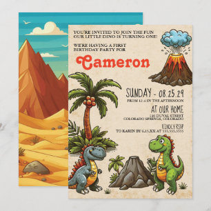 Dinosaur 1st Birthday Party Invitation Kaart
