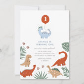 Dinosaur 1st Birthday Party Invitation Kaart (Voorkant)
