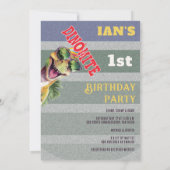 Dinosaur 1st Birthday Party Invitation Kaart (Achterkant)