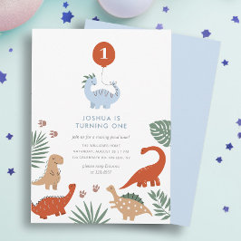 Dinosaur 1st Birthday Party Invitation Kaart