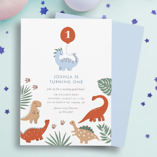 Dinosaur 1st Birthday Party Invitation Kaart