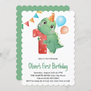 Dinosaur 1st Birthday Party Invitation Kaart