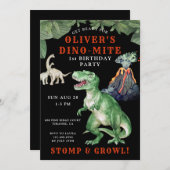 Dinosaur 1st Birthday Party Invitation Kaart (Voorkant / Achterkant)