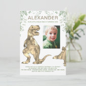 Dinosaur 1st Birthday Party Photo Invitation Kaart (Staand voorkant)