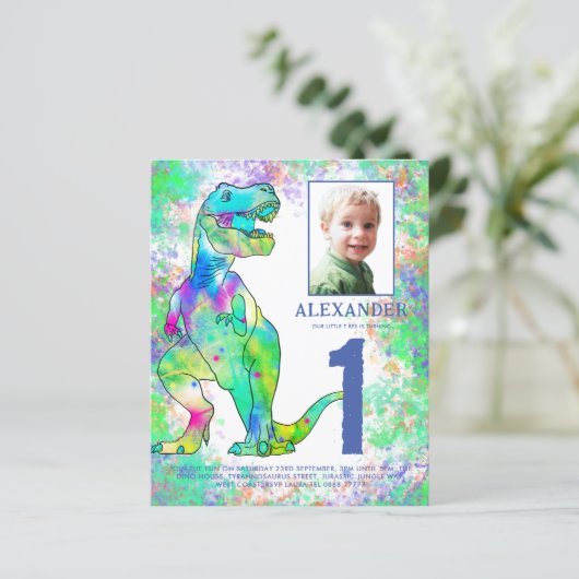 Dinosaur 1st Birthday Party Photo Waterverf (Staand voorkant)