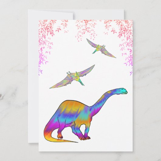 Dinosaur 1st Birthday Party Roze Foto Kaart (Achterkant)