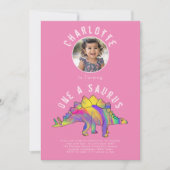Dinosaur 1st Birthday Party Roze Kaart (Voorkant)