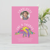 Dinosaur 1st Birthday Party Roze Kaart (Staand voorkant)