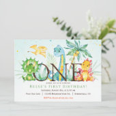 Dinosaur 1st Birthday Uitnodiging (Staand voorkant)