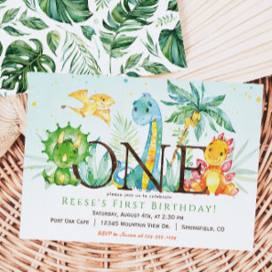 Dinosaur 1st Birthday Uitnodiging