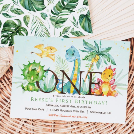 Dinosaur 1st Birthday Uitnodiging