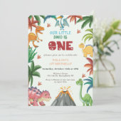Dinosaur 1st Birthday Uitnodiging (Staand voorkant)
