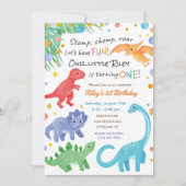 Dinosaur 1st Birthday Uitnodiging Colorful Cute (Voorkant)