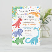Dinosaur 1st Birthday Uitnodiging Colorful Cute (Staand voorkant)