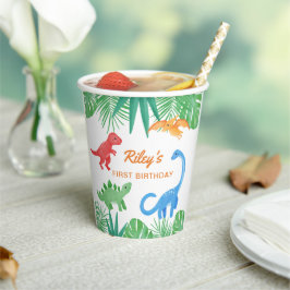 Dinosaur 1st Birthday Uitnodiging Colorful Cute Papieren Bekers