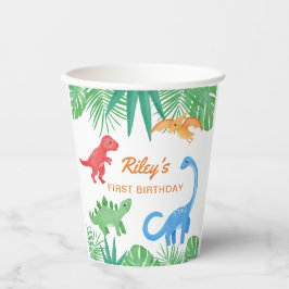 Dinosaur 1st Birthday Uitnodiging Colorful Cute Papieren Bekers