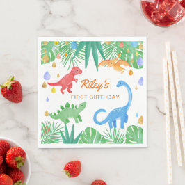 Dinosaur 1st Birthday Uitnodiging Colorful Cute Servet
