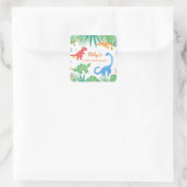 Dinosaur 1st Birthday Uitnodiging Colorful Cute Vierkante Sticker (Tas)