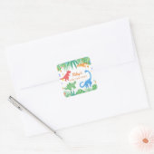 Dinosaur 1st Birthday Uitnodiging Colorful Cute Vierkante Sticker (Envelop)