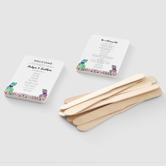 Dinosaur 2 Grooms Gay Wedding Day Program Handwaaier (Niet-gemonteerd)