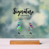 Dinosaur 2 Grooms Gay Wedding Signature Drinks Acryl Bord (Neutraal)