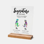 Dinosaur 2 Grooms Gay Wedding Signature Drinks Acryl Bord (Hoek)
