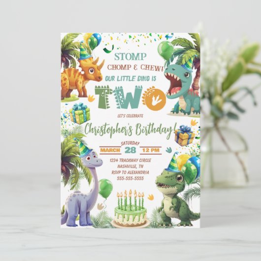 Dinosaur 2e uitnodiging van de Birthday Party (Staand voorkant)