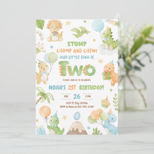 Dinosaur 2e uitnodiging van de Birthday Party (Staand voorkant)