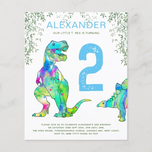 Dinosaur 2e verjaardag flyer (Voorkant)