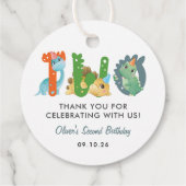 Dinosaur 2e verjaardag Hartelijk dank Bedankjes Labels (Achterkant)