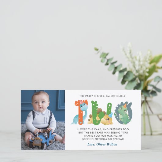 Dinosaur 2e verjaardag Hartelijk dank Bedankkaart (Staand voorkant)