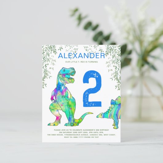 Dinosaur 2e verjaardag oerwoud blauw (Staand voorkant)