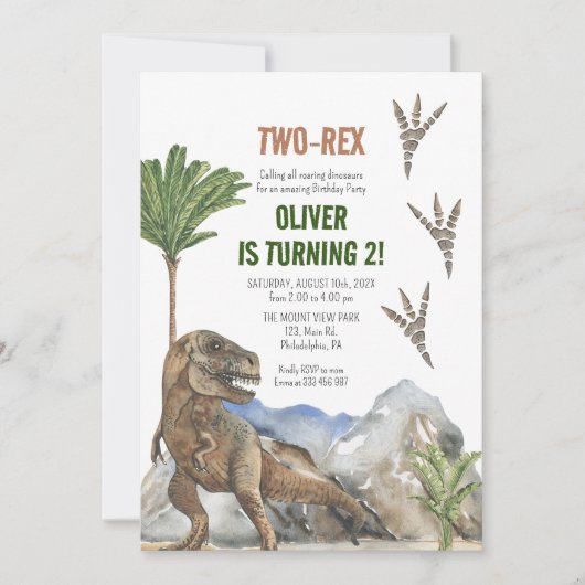 Dinosaur 2e verjaardag uitnodiging (Voorkant)