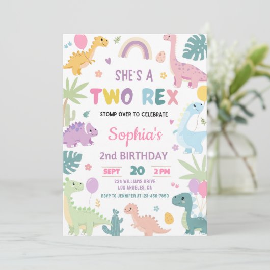 Dinosaur 2e Verjaardag Uitnodiging, EDITABLE Two R Kaart (Staand voorkant)