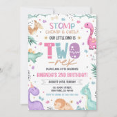 Dinosaur 2e verjaardag uitnodiging meisje dinosaur (Voorkant)