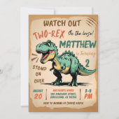 Dinosaur 2e verjaardag uitnodiging, twee Rex verja Kaart (Voorkant)