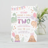 Dinosaur 2e verjaardag uitnodigingen meisje. Schat (Staand voorkant)