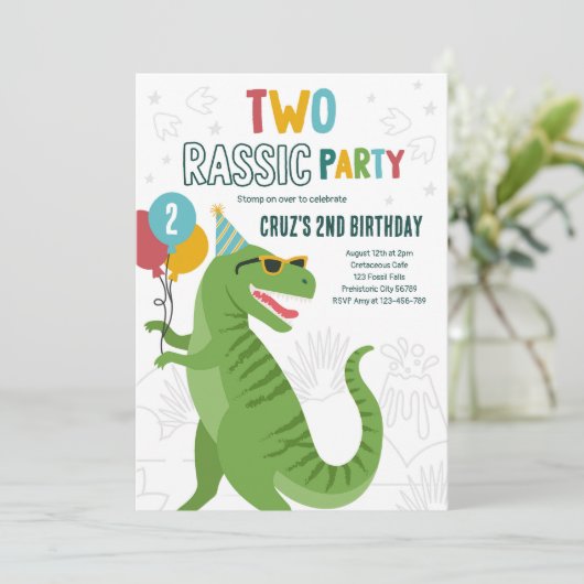 Dinosaur 2e Verjaardagsfeest T-Rex 2e Verjaardag Kaart (Staand voorkant)