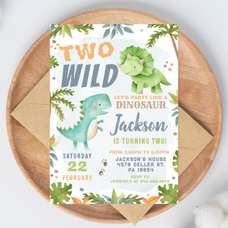 Dinosaur 2nd Birthday Invitation Dino Theme Party Kaart