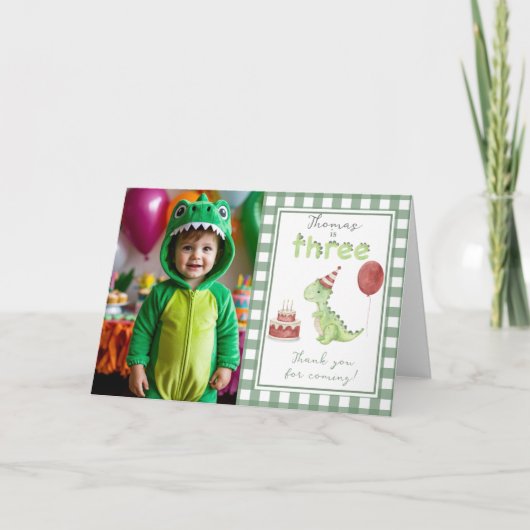 Dinosaur 3 Derde Verjaardag dank Je Bedankkaart (Voorkant)