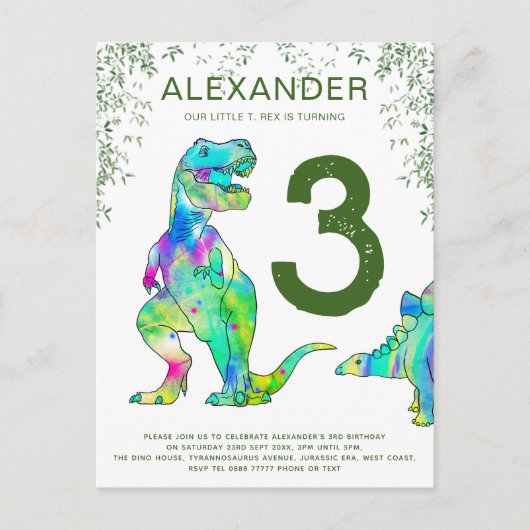 Dinosaur 3e jaarbegroting uitnodiging briefkaart (Voorkant)