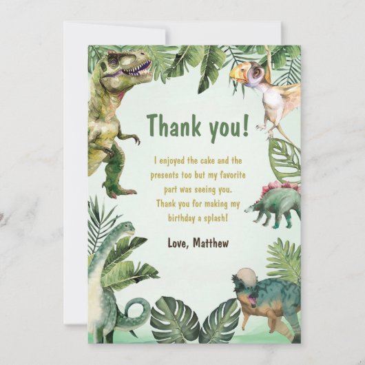 Dinosaur 3e verjaardag bedankkaart (Voorkant)