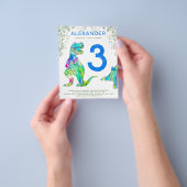 Dinosaur 3e verjaardag: blauw budget flyer (Hand)