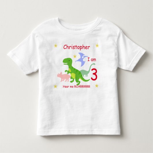 Dinosaur 3e verjaardag gepersonaliseerd kinder shirts (Voorkant)