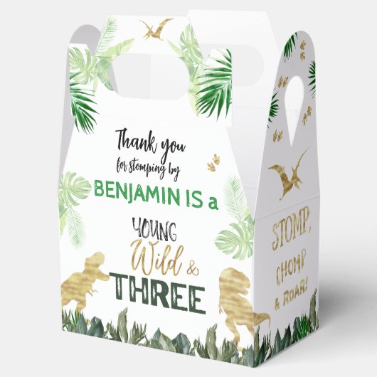 Dinosaur 3e verjaardag jongensfeest bedankdoosjes (Geopend)
