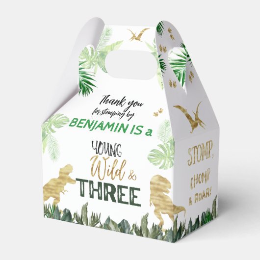 Dinosaur 3e verjaardag jongensfeest bedankdoosjes (Voorkant Zijde)