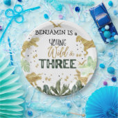 Dinosaur 3e verjaardag jongensfeest papieren bordje (Feest)