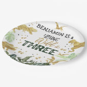 Dinosaur 3e verjaardag jongensfeest papieren bordje (Gekanteld)