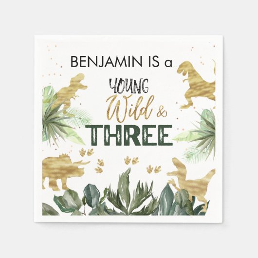 Dinosaur 3e verjaardag jongensfeest servet (Voorkant)
