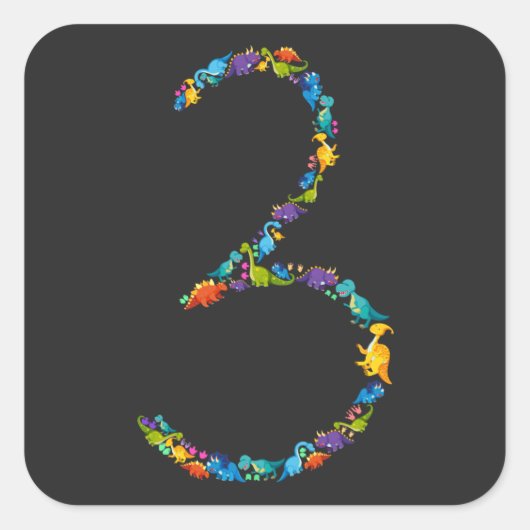 Dinosaur 3e verjaardag voor 3 jaar oud vierkante sticker (Voorkant)